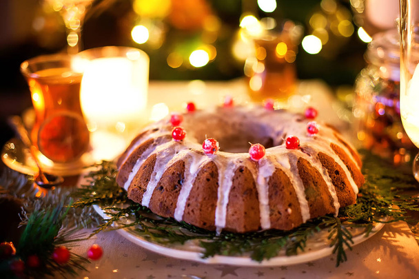 Traditional Christmas cake with dried fruits, raisins and nuts w - Фото, зображення