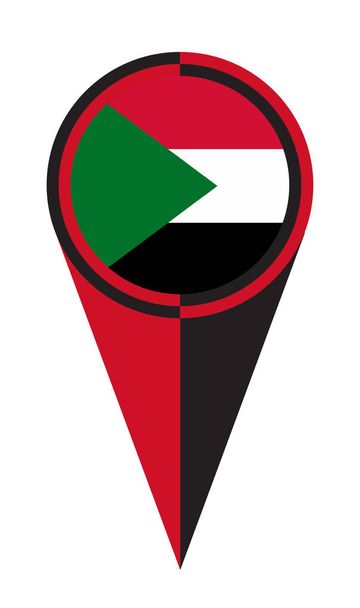 Sudán mapa puntero pin icono ubicación bandera marcador - Vector, imagen