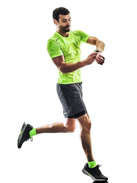 man runner running jogger jogging time isolated silhouette white - 写真・画像