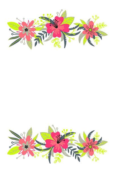 Hand drawn spring typography poster with cute colorful flowers in flat style. Vector illustration for 8 March Woman's Day, Mother's Day, greeting cards, invitations. Frame for sale flayers, web design - Vector, Image
