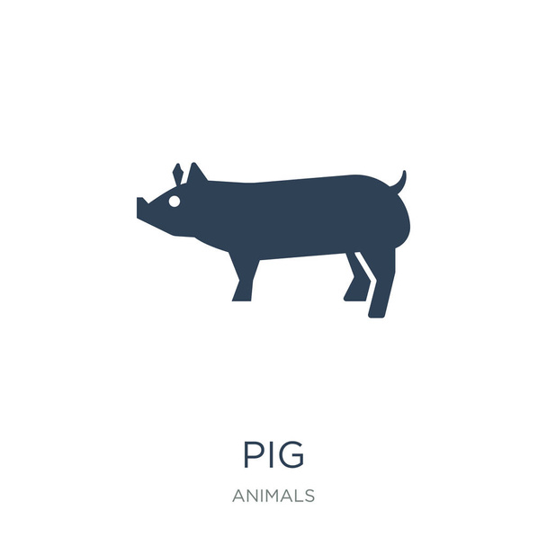 domuz simge vektör beyaz arka plan üzerinde domuz trendy simgeler hayvanlar koleksiyonundan dolu. - Vektör, Görsel