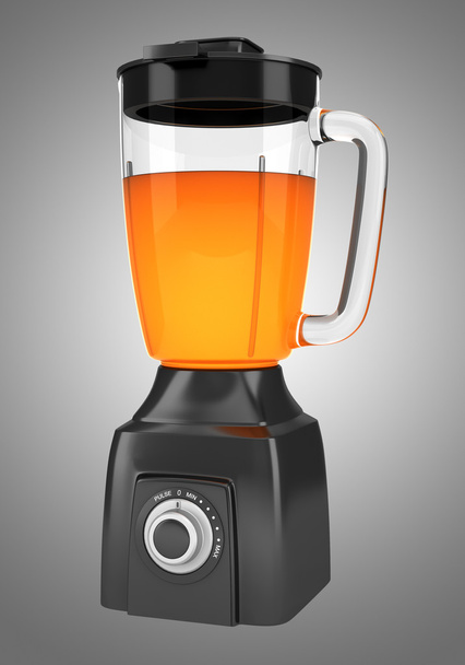 nowoczesny mikser czarny z soku pomarańczowego na białym tle na szary backgrou - Zdjęcie, obraz