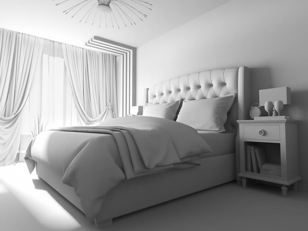 3 d レンダリング、現代的なスタイルのベッドルーム - 写真・画像