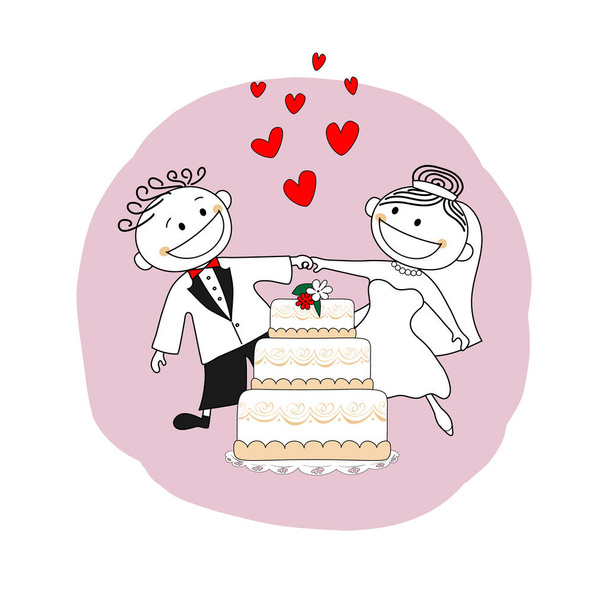 Молодожены, свадебное приглашение - векторная иллюстрация
 - Вектор,изображение