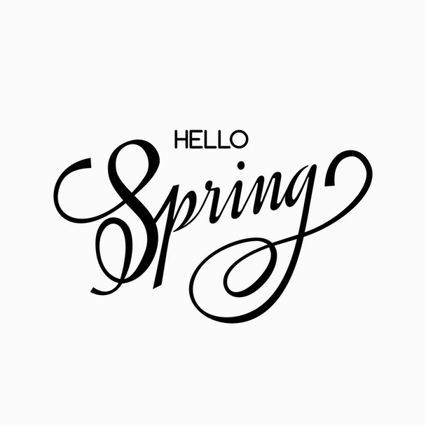 Hand lettering and greetings Hello Spring. Black lettering on a light background. - Vector, Imagen
