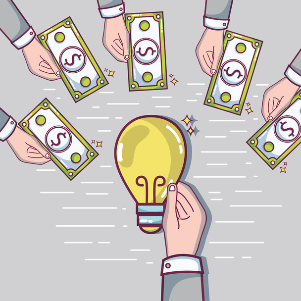 hand with money to crowdfunding business finance vector illustration - Vector, Image