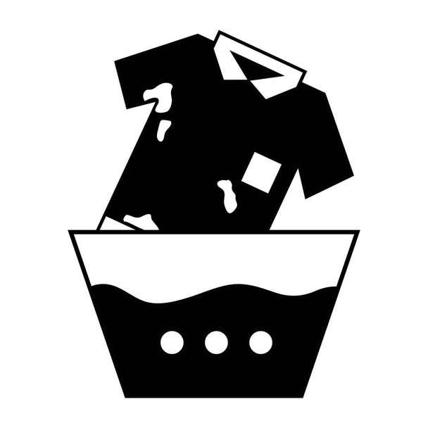 контурная грязная футболка, замачиваемая в ведре с векторной иллюстрацией воды
 - Вектор,изображение
