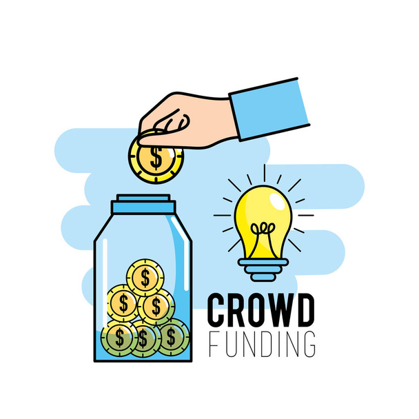 crowndfunding χρηματοδότηση έργου ιδέα εικονογράφηση φορέα υποστήριξης - Διάνυσμα, εικόνα