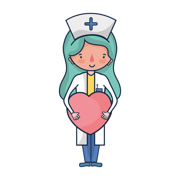 επαγγελματίας νοσοκόμα με την καρδιά στο tha χέρια εικονογράφηση διάνυσμα - Διάνυσμα, εικόνα