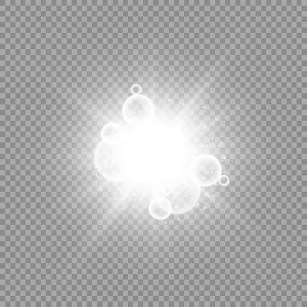 Efecto de luz brillante. Estallido con destellos sobre fondo transparente. Ilustración vectorial. Sol. EPS 10
 - Vector, Imagen