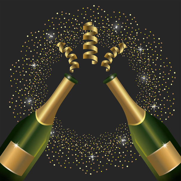 champagne bottles to celebrate new year vector illustration - Vector, Image