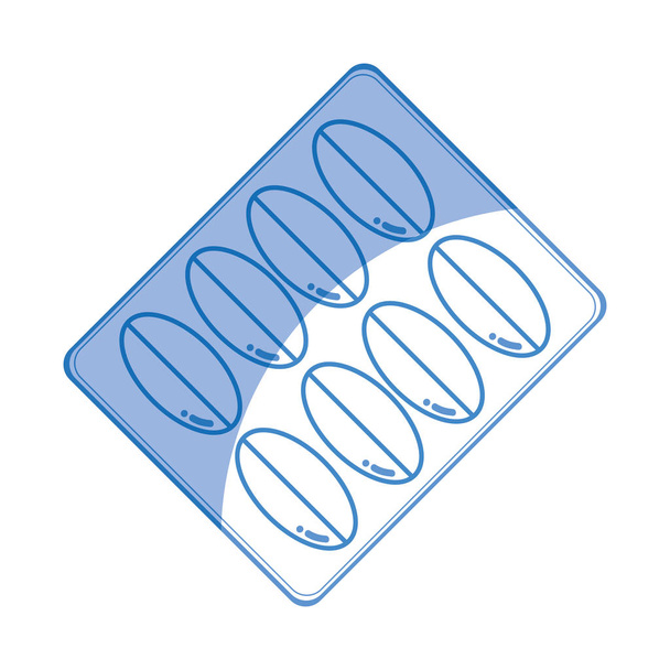 silhouet pillen behandeling farmaceutische medicatie aan zorg lichaam vectorillustratie - Vector, afbeelding