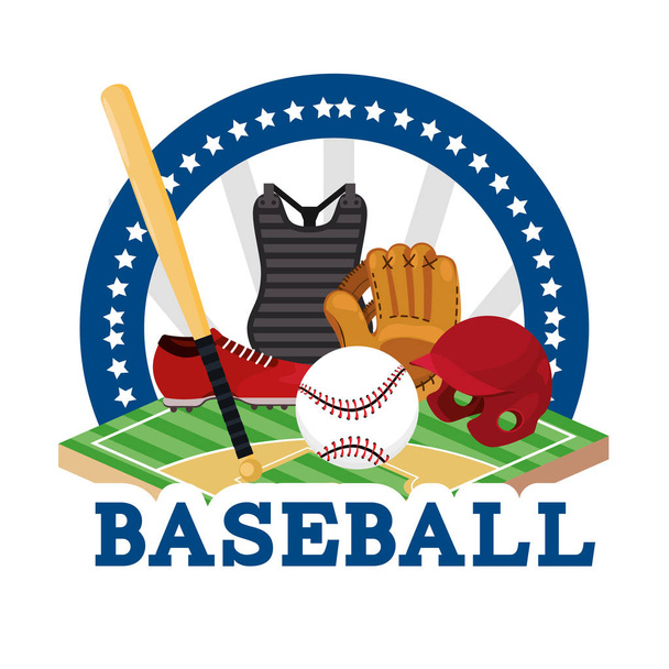 Aufkleber Baseball Sport Spiel mit Ausrüstung Vektor Illustration - Vektor, Bild
