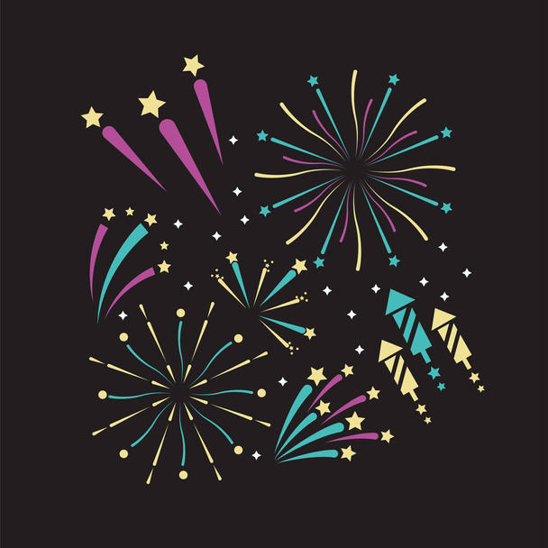noční ohňostroj dekorace na oslavu dovolenou vektorové ilustrace - Vektor, obrázek