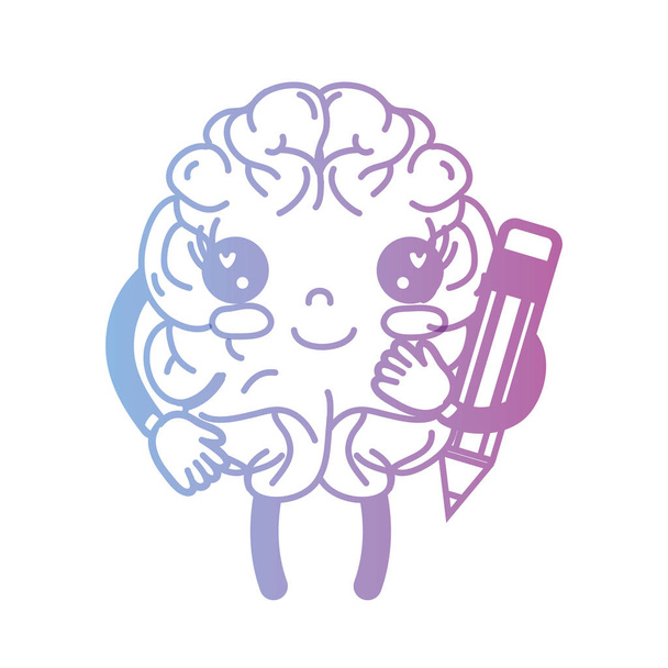 Linia kawaii szczęśliwy mózgu z ilustracji wektorowych narzędzie Ołówek - Wektor, obraz