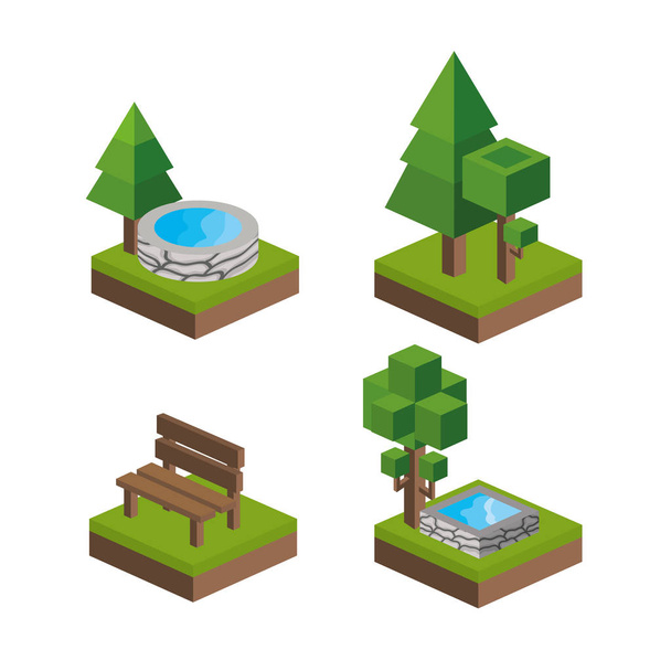 Icon set of isometric 3d and structure theme Isolated design Vector illustration - Vector, Image