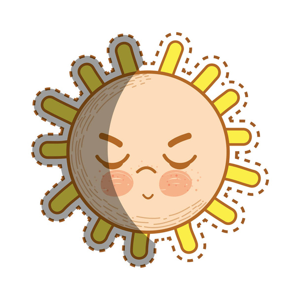kawaii sol zangado com os olhos fechados e boca, ilustração vetorial
 - Vetor, Imagem