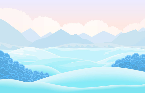 Paysage horizontal d'hiver vectoriel avec vallée enneigée. Illustration de bande dessinée
 - Vecteur, image