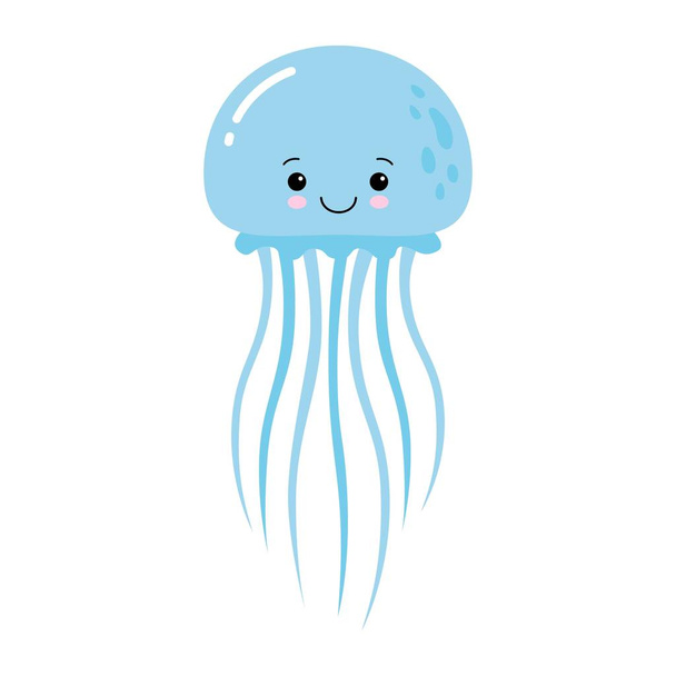 Illustrazione vettoriale di medusa divertente cartone animato isolato su sfondo bianco. Carino animale, personaggio animale marino utilizzato per rivista, libro, poster, biglietto, invito bambini, pagine web
. - Vettoriali, immagini