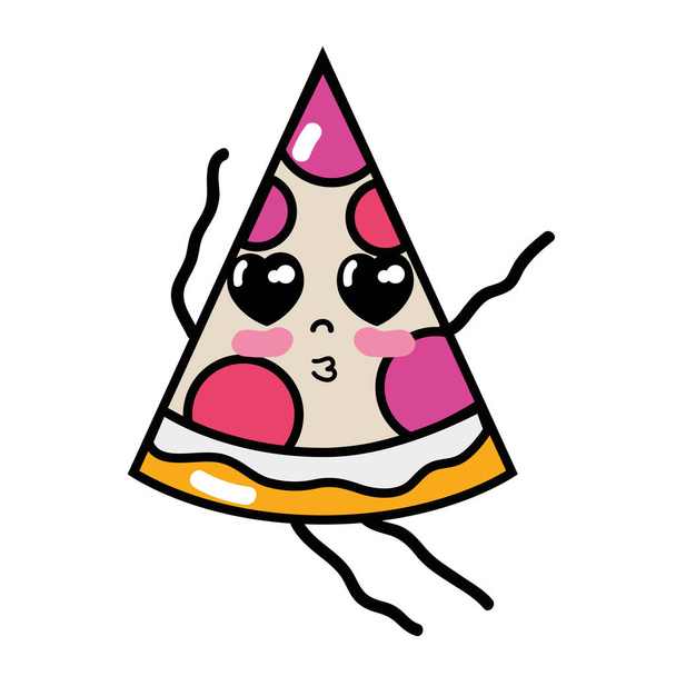 kawaii carino tenero fetta pizza cibo vettore illustrazione
 - Vettoriali, immagini