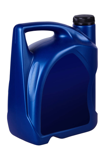 Blue canister of engine oil. Motor oil bottle.  - Фото, изображение