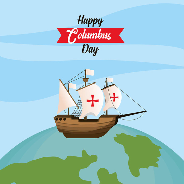 Felice Columbus Day Card con elementi e cartoni animati vettoriale illustrazione grafica dsign
 - Vettoriali, immagini