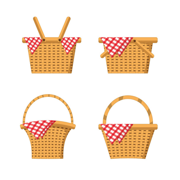 set wood basket with tablecloth decoration vector illustration - Vector, Image