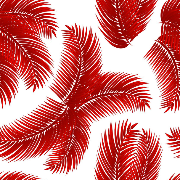 Τροπικό μοτίβο άνευ ραφής με κόκκινο palm φύλλα, σε λευκό φόντο. Διανυσματικών eps 10. - Διάνυσμα, εικόνα