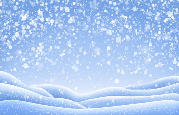 Χριστουγεννιάτικο τοπίο με καπάκια χιόνι και χιονόπτωση που πέφτουν. Εικονογράφηση διάνυσμα - Διάνυσμα, εικόνα