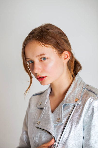 Portrait of a young teen girl close-up without makeup - Fotó, kép