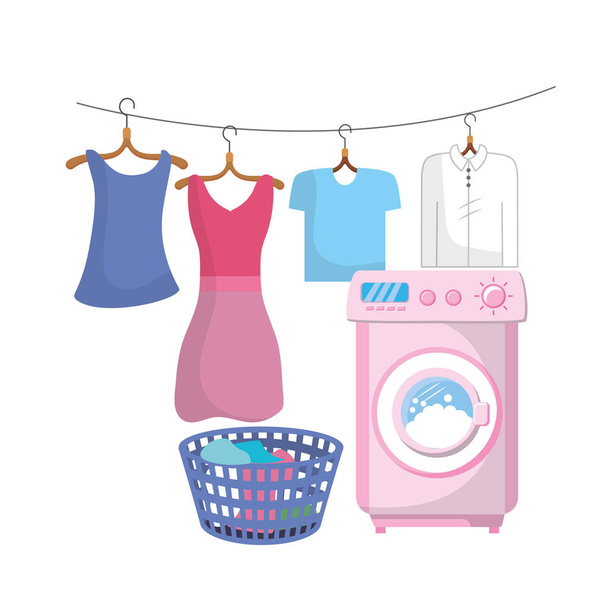 lavandería con equipo eléctrico e ilustración del vector de trabajo doméstico
 - Vector, Imagen
