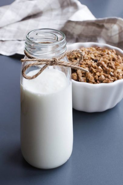 homemade drinking yoghurt and muesli breakfast - Фото, изображение