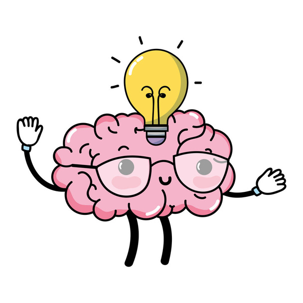 Kawaii ευτυχισμένη εγκεφάλου με λάμπα ιδέα εικονογράφηση διάνυσμα - Διάνυσμα, εικόνα