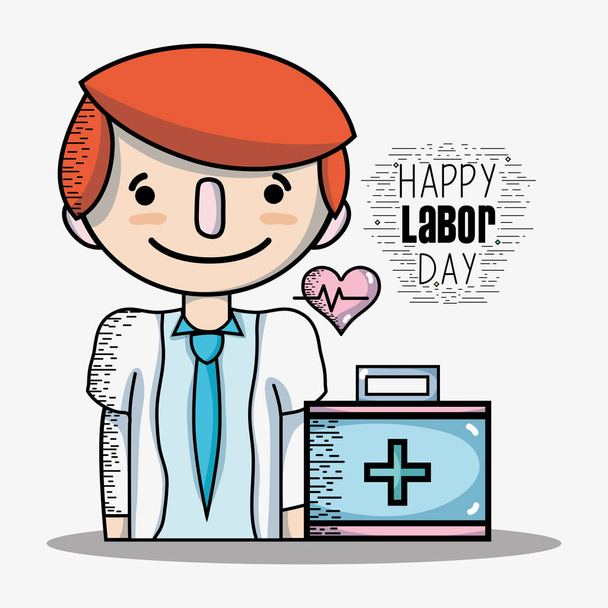 man celebrating hoday of labor day vector illustration - Vector, Image