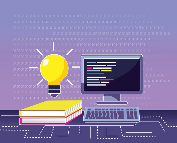 Program coding with computer and codes vector illustration graphic design - Vector, Image