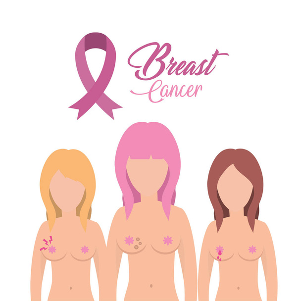 mulheres com câncer de mama e ilustração do vetor de fita rosa
 - Vetor, Imagem