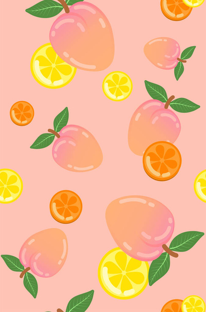 lindo melocotón dulce, limón, naranja patrón de vectores sin costuras
 - Vector, Imagen