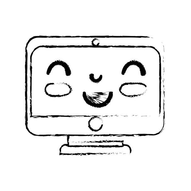 figura kawaii linda pantalla feliz monitor vector ilustración
 - Vector, Imagen