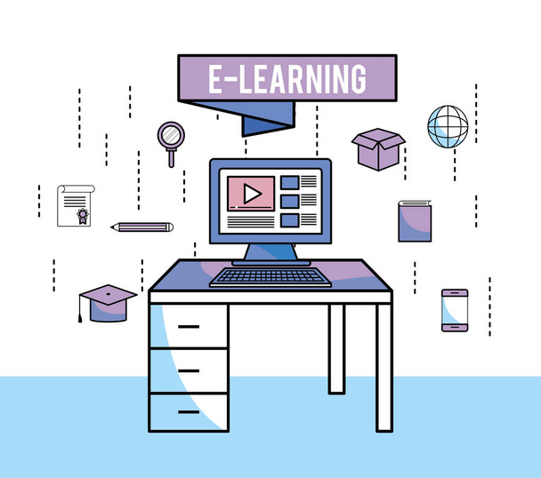 illustration vectorielle d'éducation en ligne par vidéo sur site informatique
 - Vecteur, image