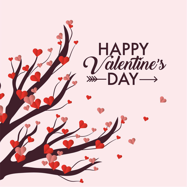 tree with hearts flowers to valentine event vector illustration - Vector, Image