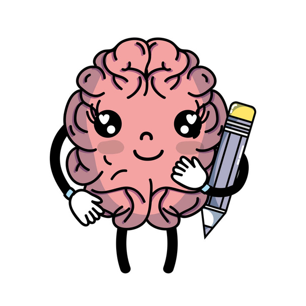 Kawaii šťastné mozek s tužka nástroj vektorové ilustrace - Vektor, obrázek