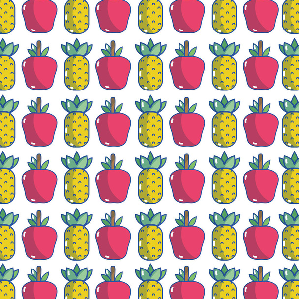 köstliche Ananas und Apfelfrüchte zu gesundem Leben Hintergrund Vektor Illustration - Vektor, Bild