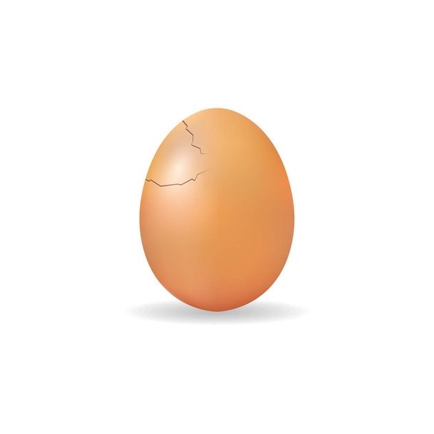 Single cracked egg. Egg with damage and showing lines on the surface from having split without coming apart. Isolated on white background. Vector. - Vector, Image