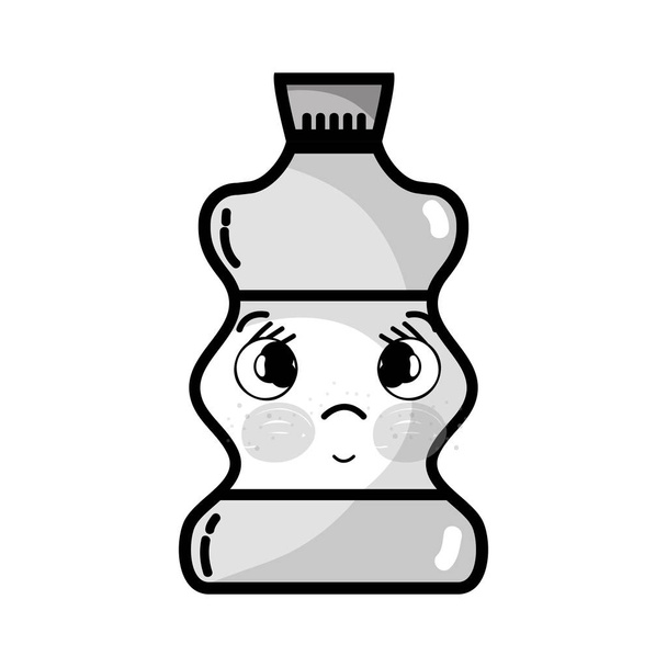 grayscale kawaii cute sad beverage bottle vector illustration - Vector, Image