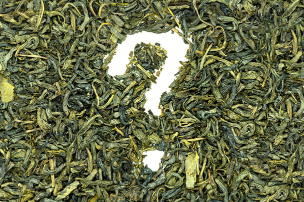 Huangshan Maofeng zöld tea, kérdőjel alakú, közelről. Kína sárga hegy híres zöld tea egy kis virágos felhang. Tea használt fogyni, és elősegíti a vérkeringést. - Fotó, kép