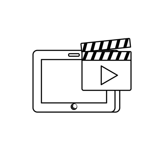 lijn tablettechnologie met Filmklapper videopictogram vectorillustratie - Vector, afbeelding