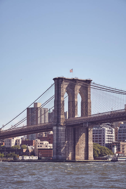 Retro toned picture of the Brooklyn Bridge, New York, USA. - Photo, Image