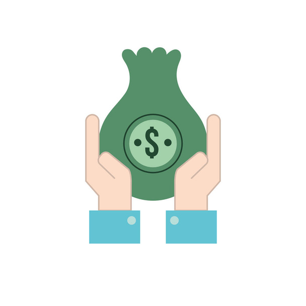 businessman with bag cash money and hands up vector illustration - Vector, Image