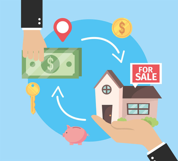 Immobilien zu verkaufen und Geschäftsmann Vektor Illustration - Vektor, Bild
