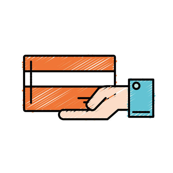 podnikatel s elektronickou kreditní kartou v dlani ruky vektorové ilustrace - Vektor, obrázek